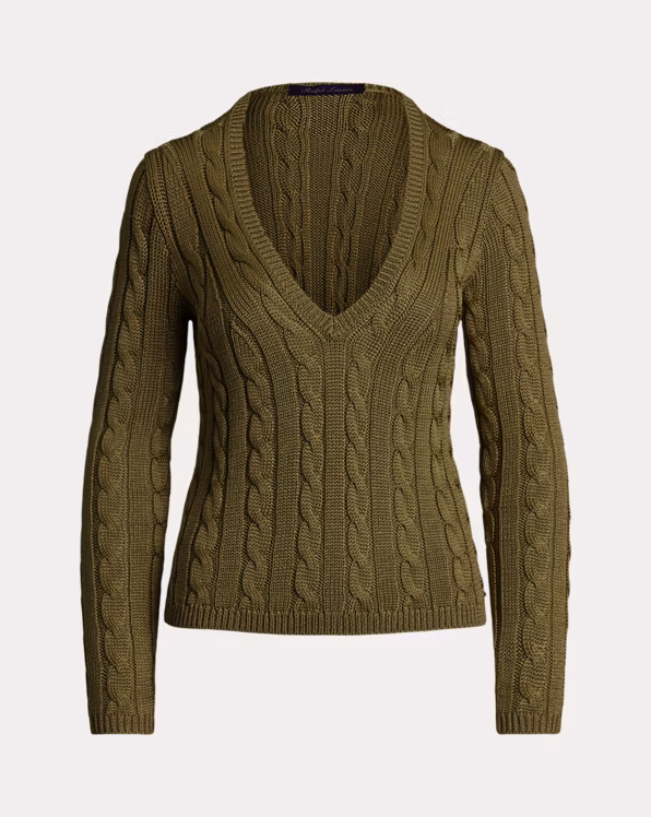 Cable-Knit Silk V-Neck Jumper