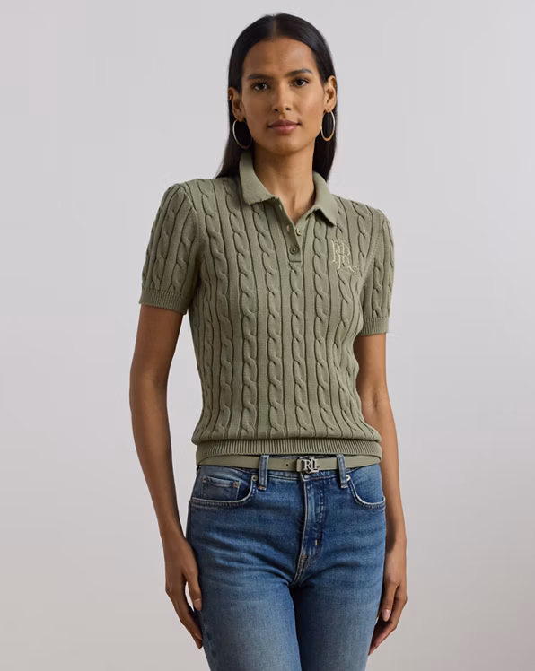 Cable-Knit Cotton Polo Jumper