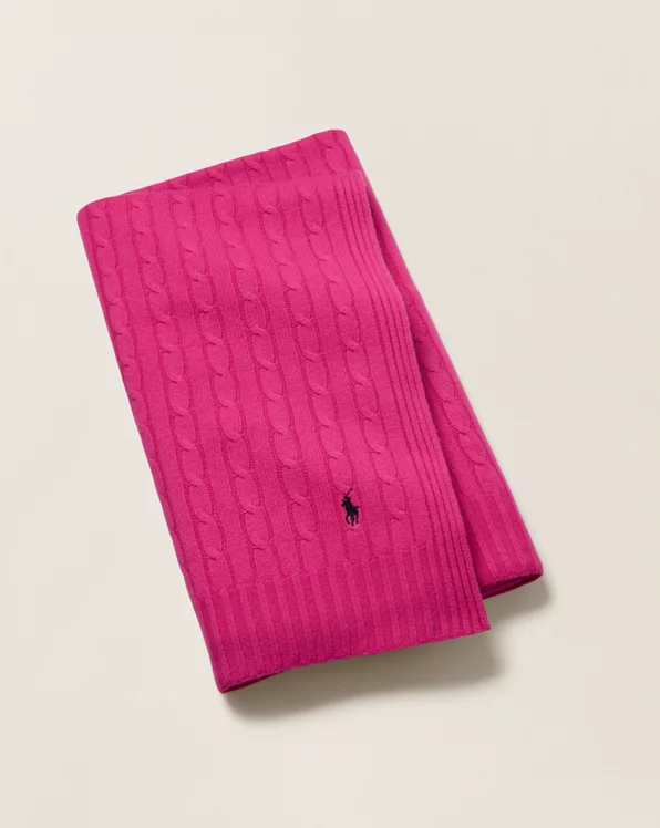 Pink Pony Cable Cashmere Throw Blanket