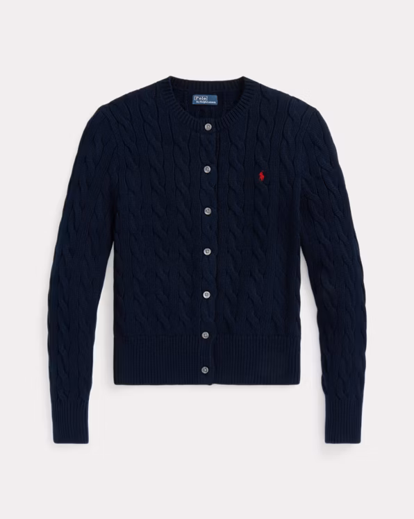 Cable-Knit Cotton Crewneck Cardigan