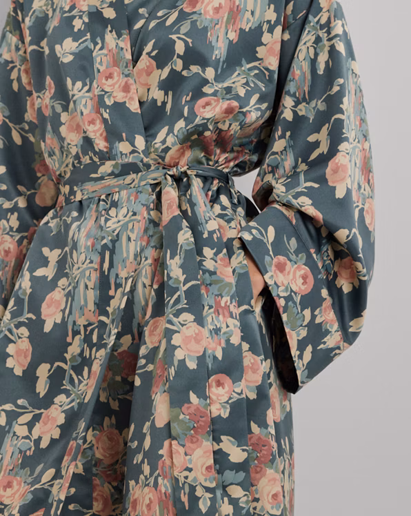 Floral Belted Satin Long Robe