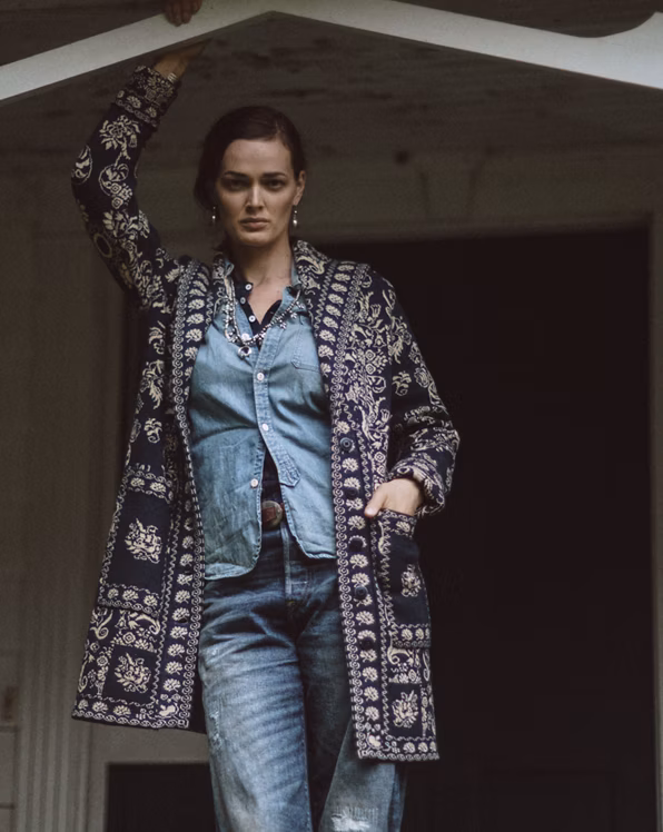 Wool-Cotton Jacquard Duster Cardigan