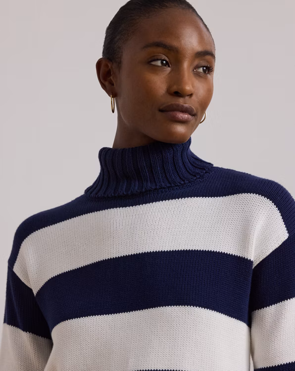 Striped Cotton Roll Neck Jumper