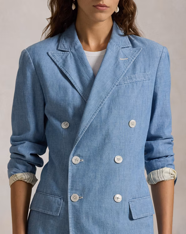 Double-Breasted Chambray Blazer