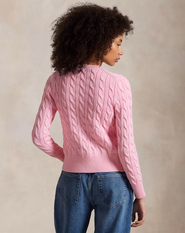 Cable-Knit Cotton Crewneck Cardigan