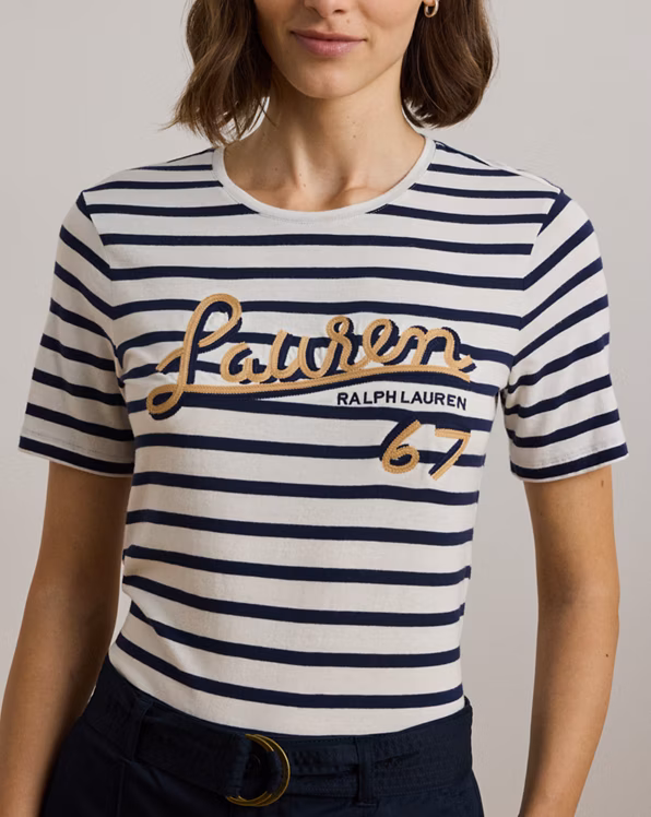 Logo Striped Cotton-Blend Jersey Tee