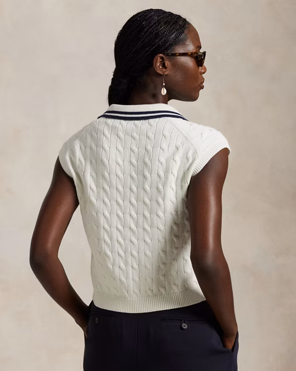 Cable-Knit Sleeveless Polo Shirt