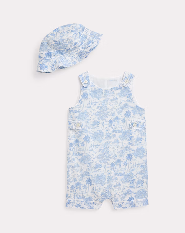 Riviera Toile Cotton Overall & Hat Set