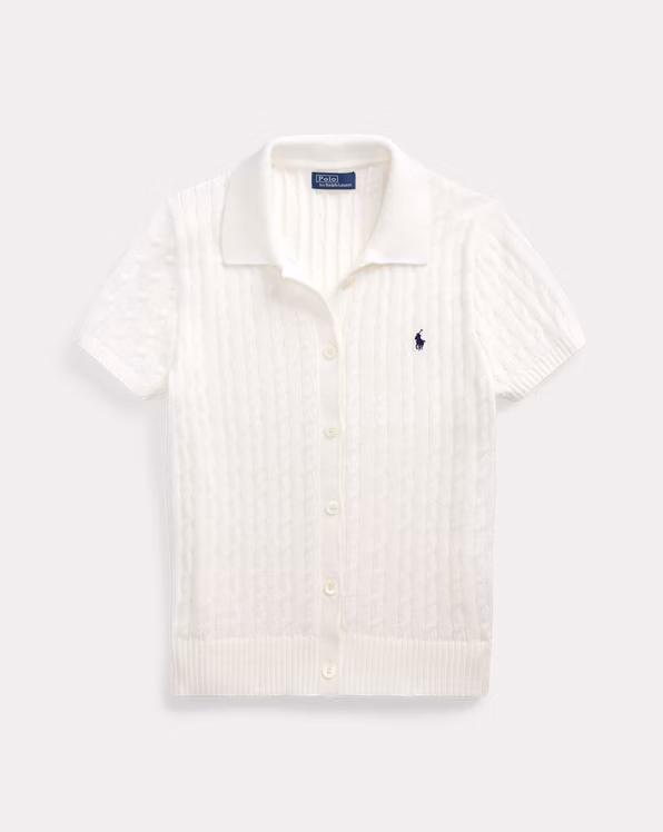 Cable Cotton Short-Sleeve Polo Cardigan