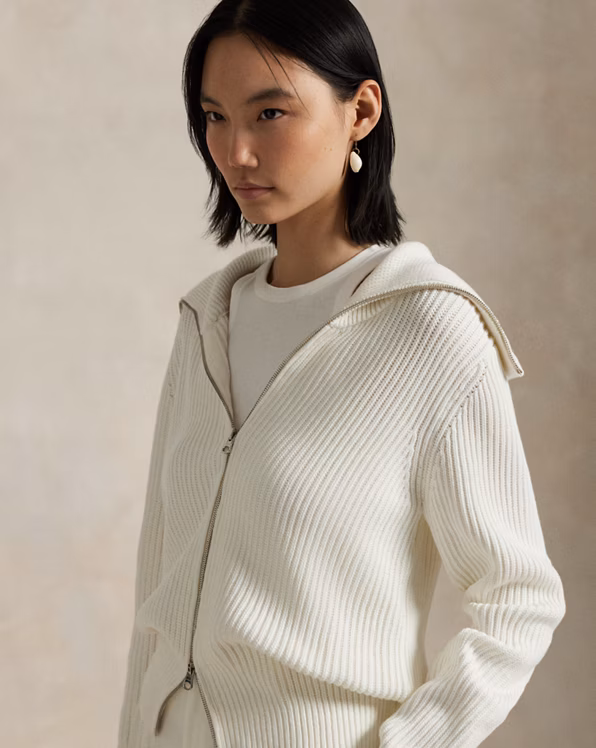Rib-Knit Cotton Full-Zip Jumper