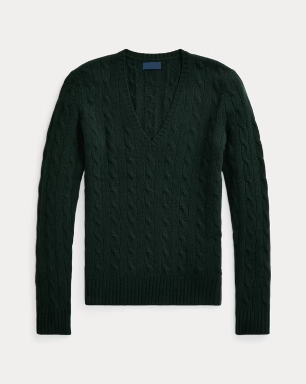 Cable-Knit Wool-Cashmere V-Neck Jumper