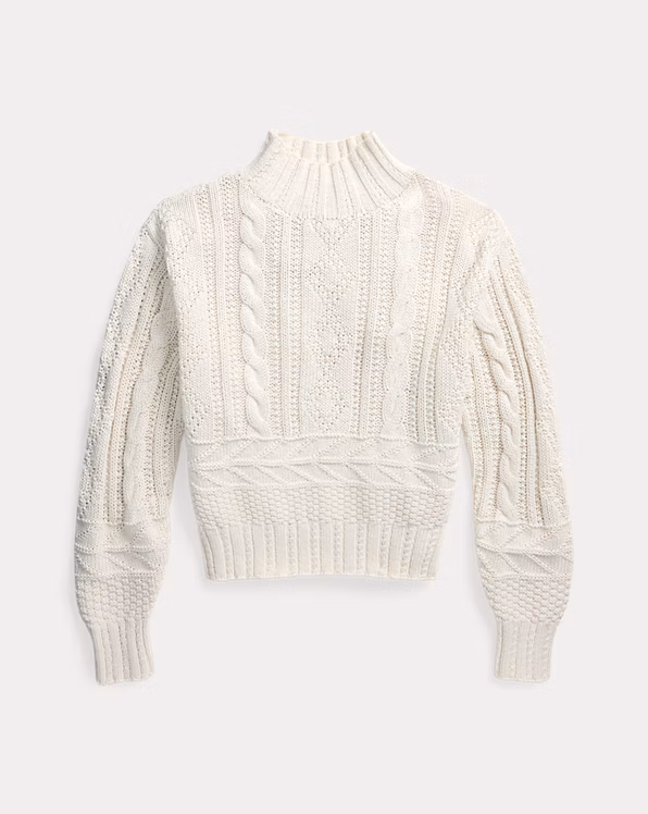 Aran-Knit Cotton Mockneck Jumper