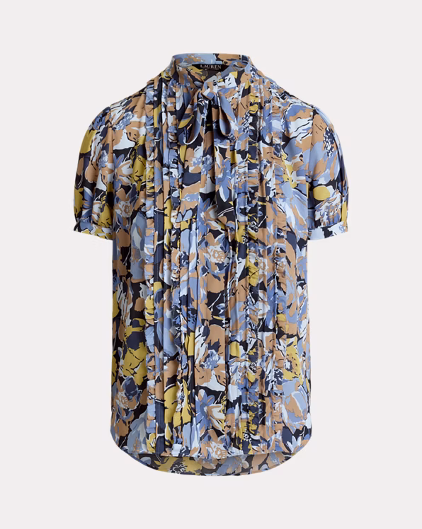 Floral Georgette Puff-Sleeve Shirt