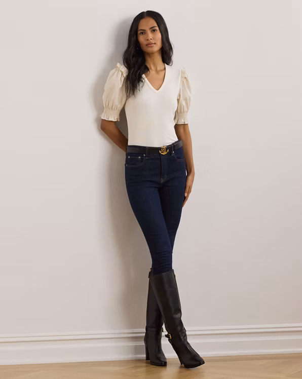 Rib-Knit Cotton-Blend Puff-Sleeve Top