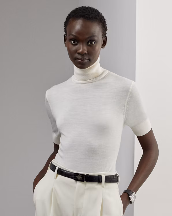 Merino Wool Short-Sleeve Roll Neck