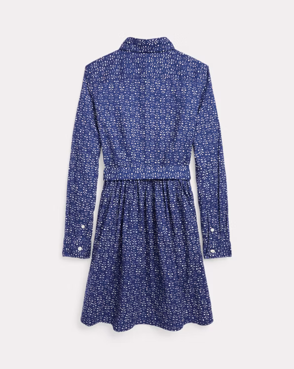 Belted Abstract-Print Oxford Shirtdress