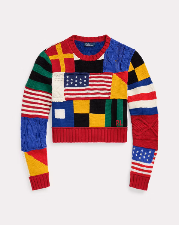 Patchwork Flag Cotton Crewneck Jumper
