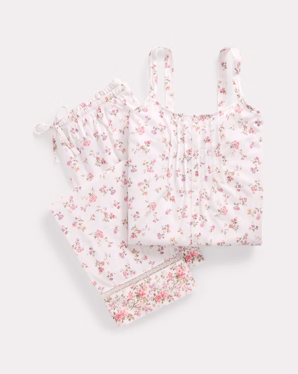 Floral Lace-Trim Jersey Ankle Pyjama Set