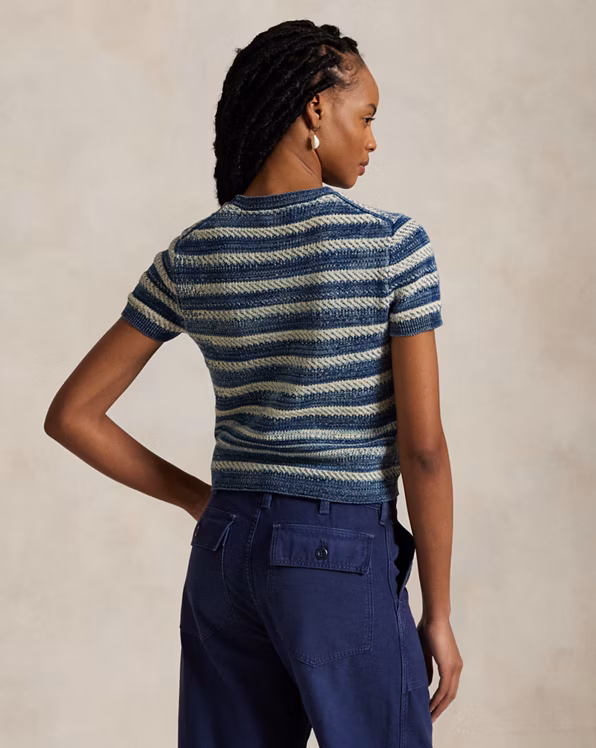 Striped Cotton Short-Sleeve Jumper