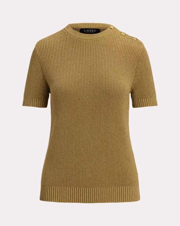 Metallic Rib-knit Short-Sleeve Jumper