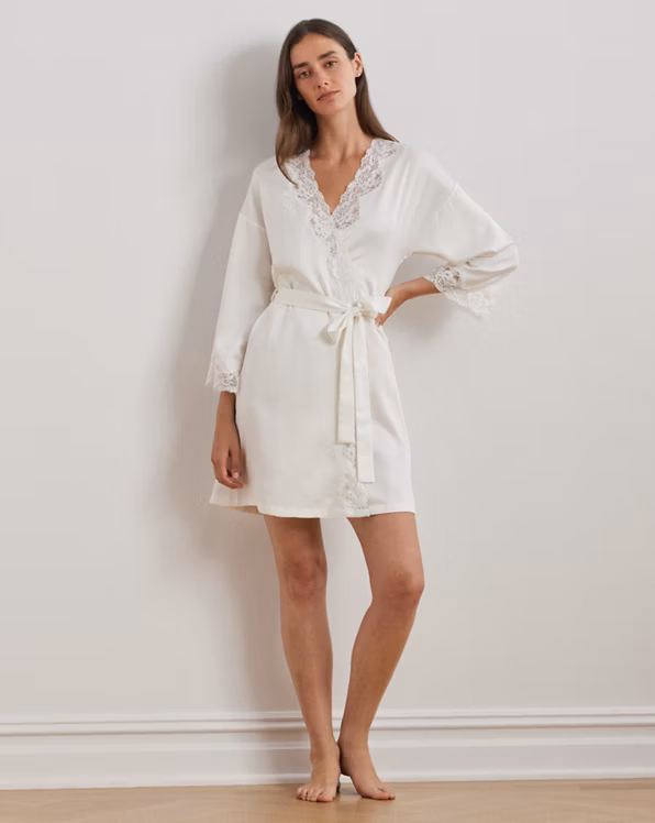 Lace-Trim Satin Robe