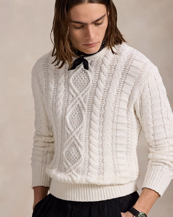 Aran-Knit Cotton Rollneck Jumper