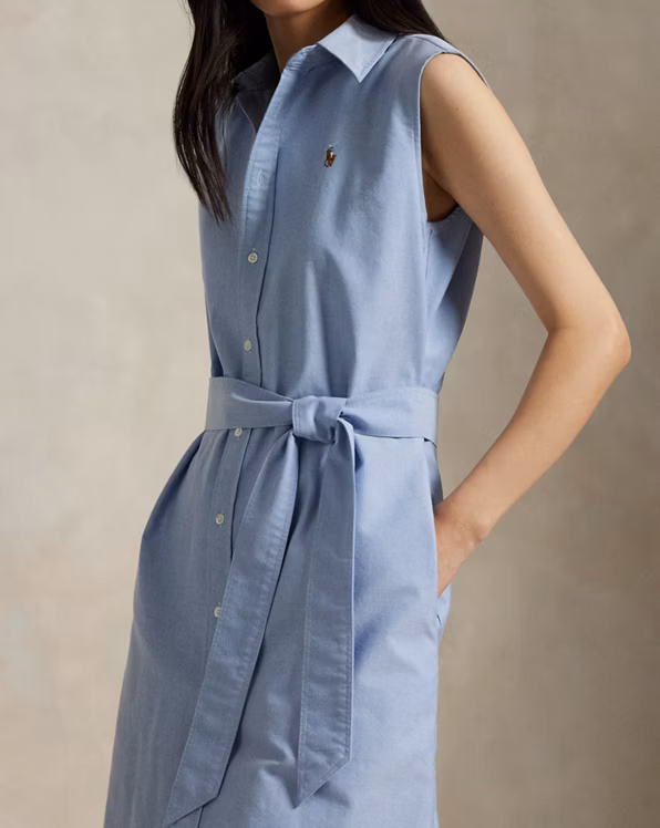 Belted Oxford Sleeveless Shirtdress