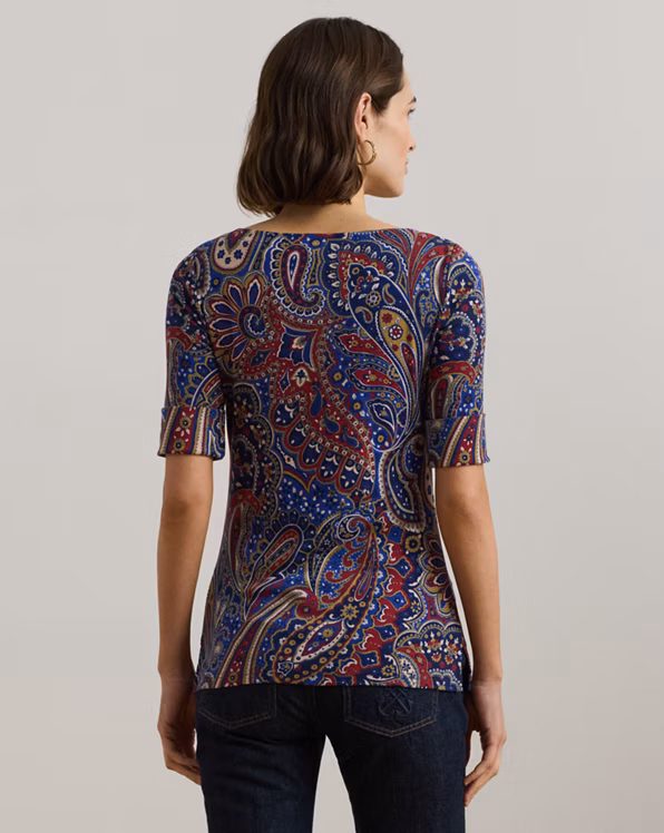 Paisley Stretch Cotton Boatneck T-Shirt