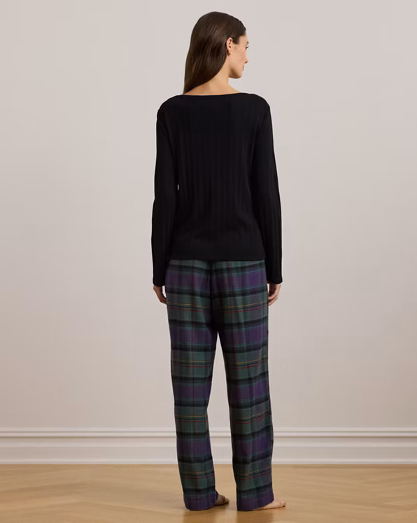Plaid Cotton-Blend Henley Pyjama Set