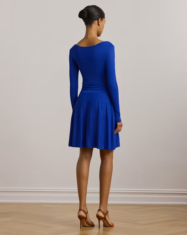 Pleated Long-Sleeve Jumper Dress