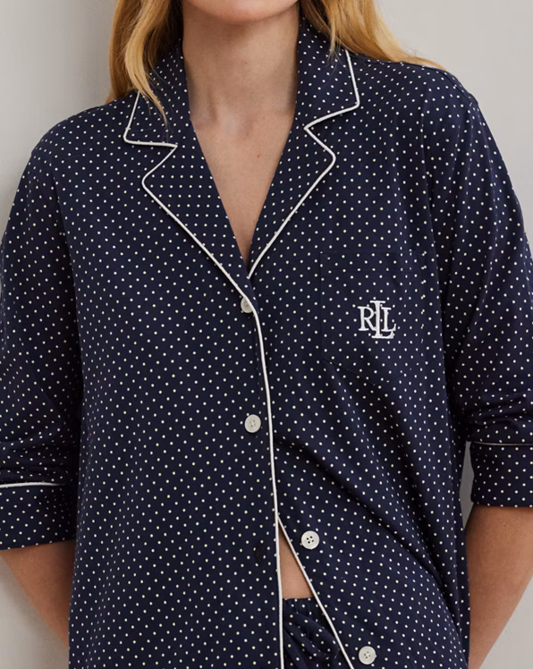 Polka-Dot Cotton Jersey Capri Sleep Set