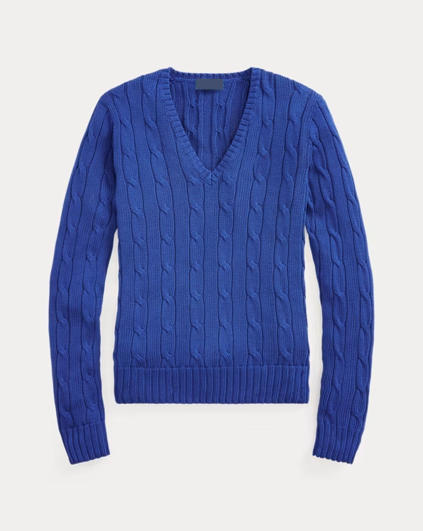 Cable-Knit Cotton V-Neck Jumper