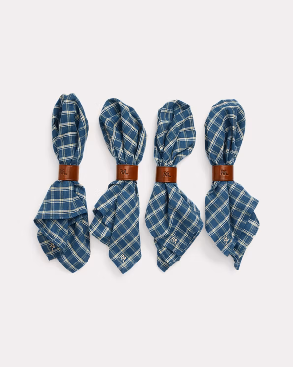 Checked Napkin Set With Leather Sliders
