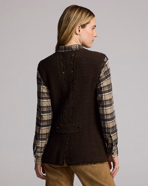 Crochet-Panelled Knit Cotton Waistcoat