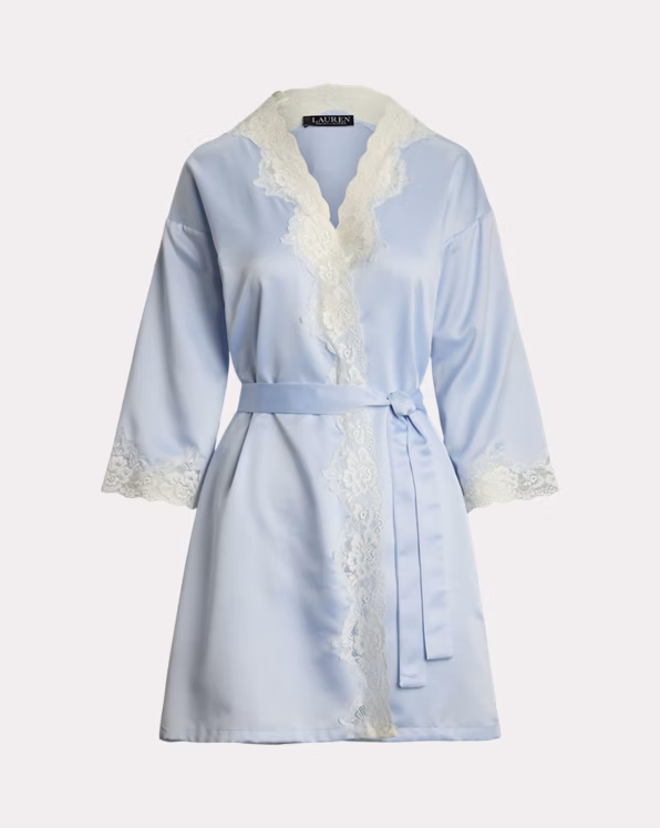 Lace-Trim Satin Robe