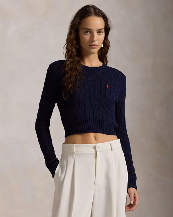 Cable-Knit Cotton Cropped Jumper