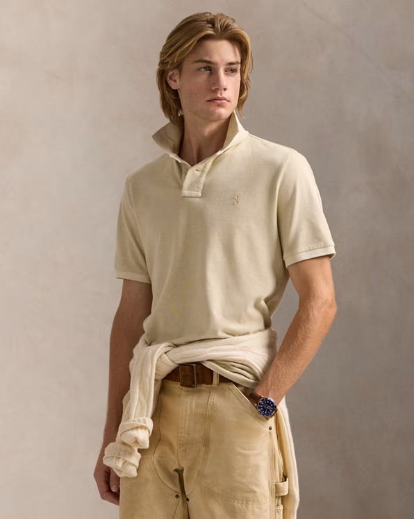 Custom Slim Mineral-Dyed Mesh Polo Shirt