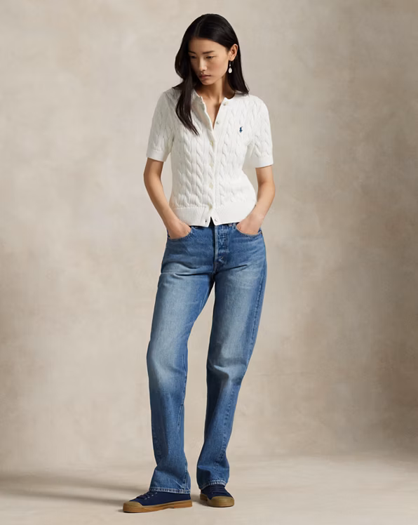 Cable-Knit Cotton Short-Sleeve Cardigan