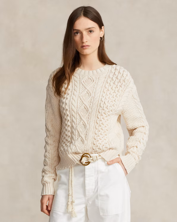 Aran-Knit Crewneck Jumper