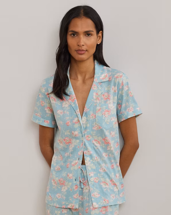 Floral Textured Knit Cropped Sleep Set