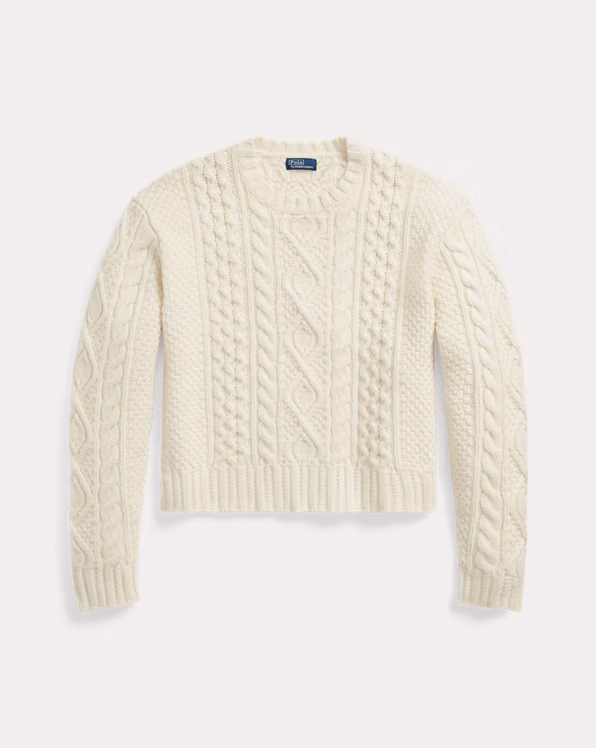 Aran-Knit Wool-Blend Crewneck Jumper