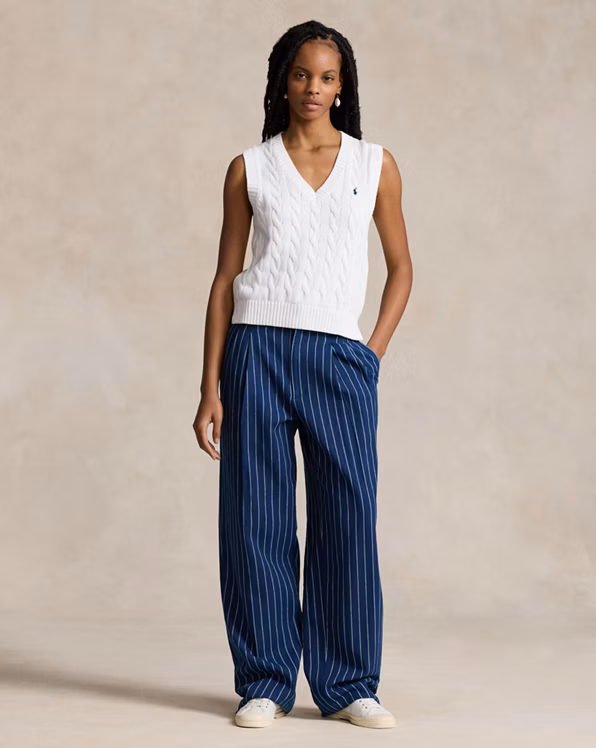 Cable-Knit V-Neck Sleeveless Jumper