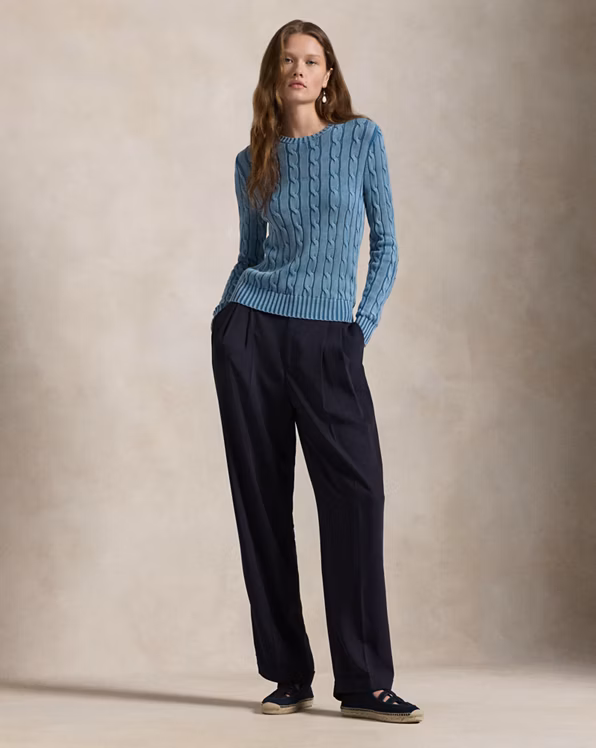 Elbow-Patch Cable-Knit Cotton Jumper