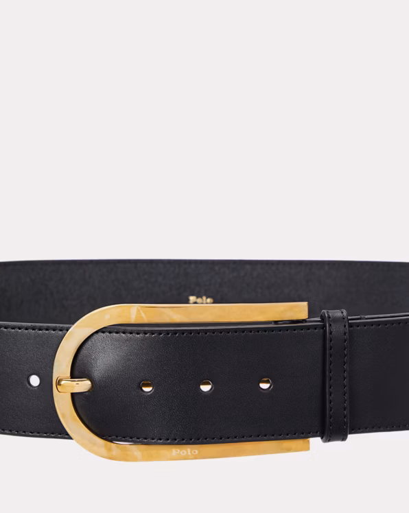 Elongated-Buckle Leather Belt