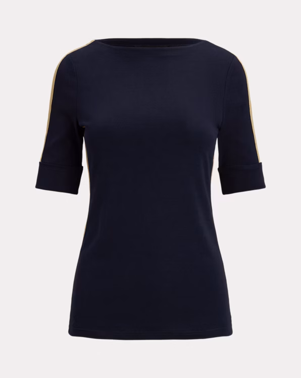 Two-Tone Stretch Cotton Elbow-Sleeve Tee