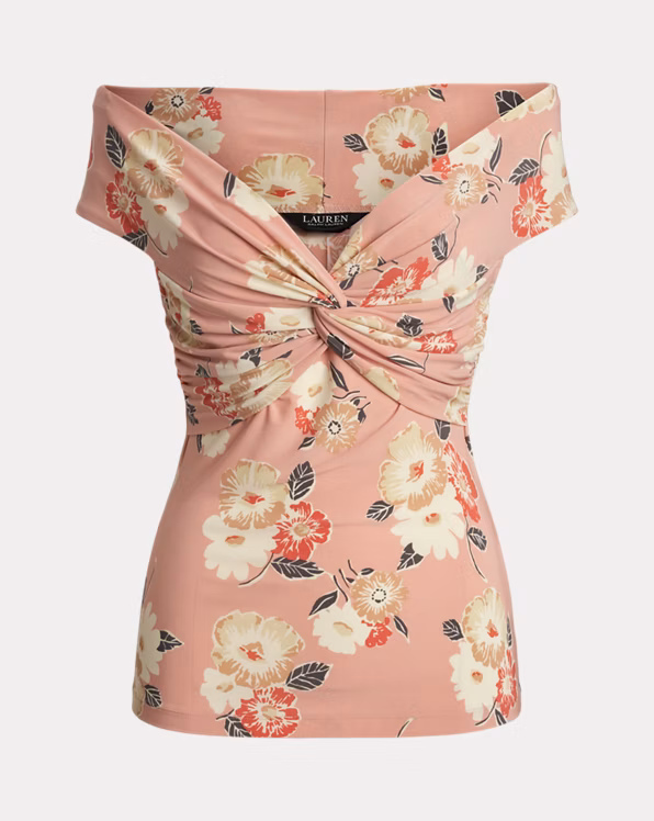 Floral Twist-Front Off-the-Shoulder Top