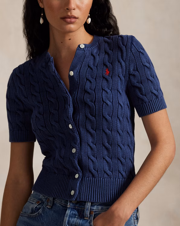 Cable-Knit Cotton Short-Sleeve Cardigan