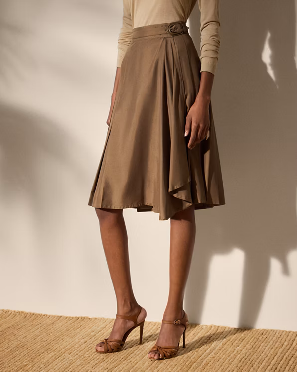 Vivianne Pleated Silk Shantung Skirt