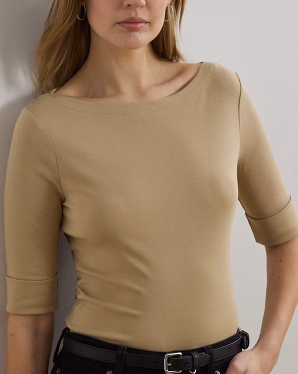 Stretch Cotton Boatneck Tee