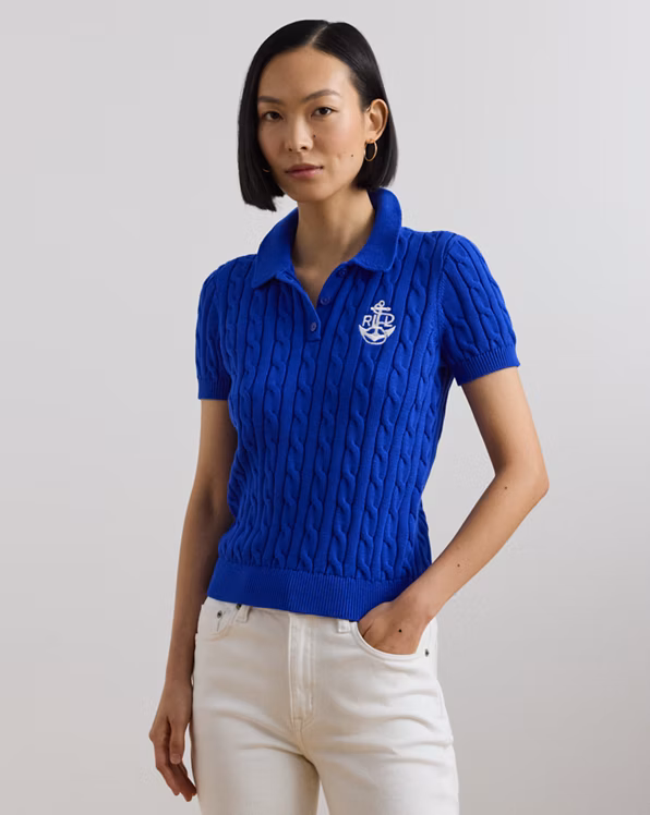 Anchor-Logo Cable-Knit Polo Jumper